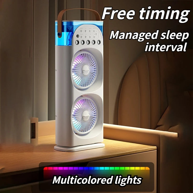 5-in-1 Desk Fan with Mist, Oscillation, Timer & Colorful LED Lights