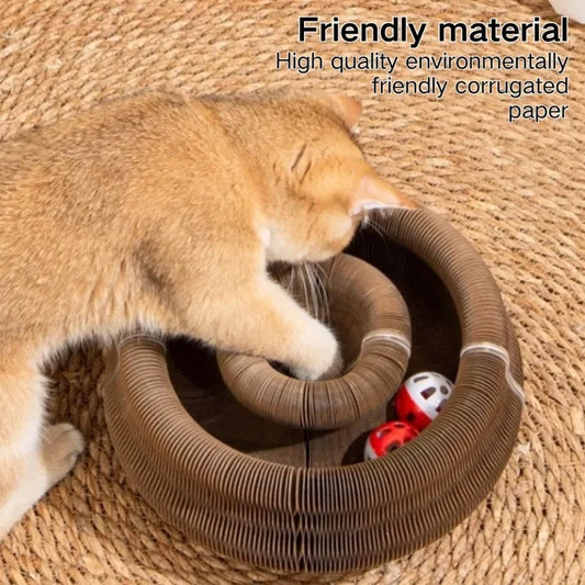 Eco-Friendly Collapsible Cat Scratcher – Foldable Cardboard Play Toy with Ball