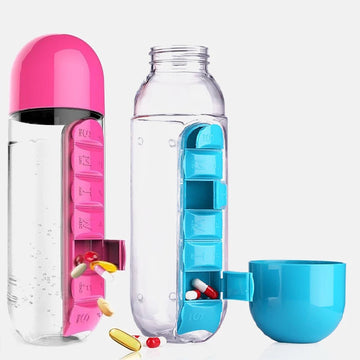 Sports Water Bottle – 7-Day Medicine Box and Drink Holder
