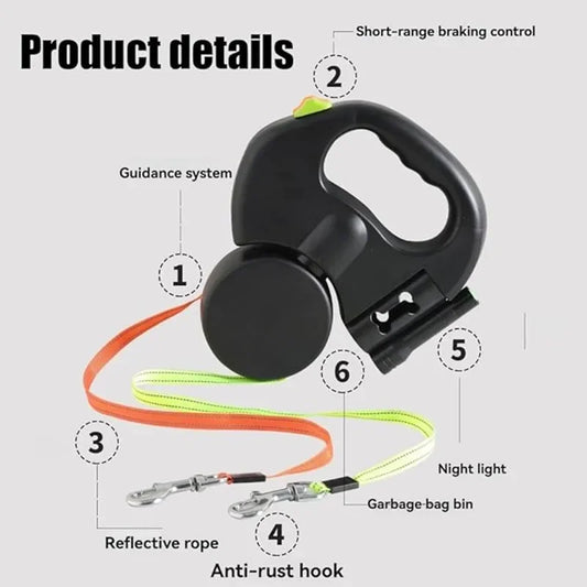 2-in-1 Dual Dog Lead with LED Torch – Walk Two Dogs Easily